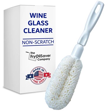 Flute and Stemware Wine Glass Cleaning Brush, Non-Scratch Soft Foam Bristles &amp; Dishwasher Safe, Glass Cleaner Brush for Crystal Glasses, Champagne Glass Bottle, Mugs &amp; Tumblers by FryOilSaver Co. B61C