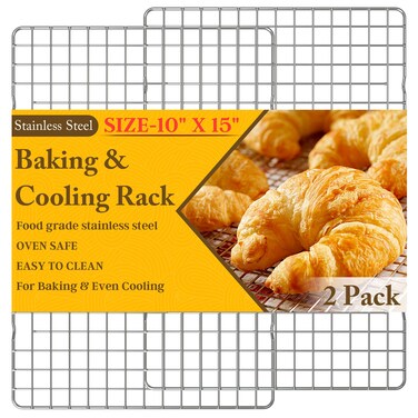 2PCS Cooling Racks for Cooking and Baking - 10" x 15"Heavy Duty Stainless Steel Wire Rack for Baking, Grilling, Roasting - Oven &amp; Dishwasher Safe - Fits Jelly Roll Sheet Pan-Silver