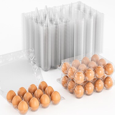 50 Pack Plastic Egg Cartons Cheap Bulk 12 Count Clear Blank Egg Containers for Chicken Eggs, Reusable Egg Holder for Home Ranch Farm Commercial Market Display, Plastic Egg Packaging for Craft Projects
