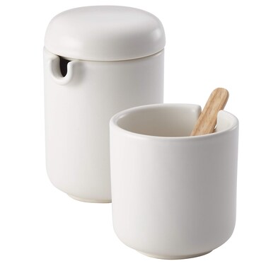 BonJour Ceramic Coffee and Tea Sugar and Creamer Set, Matte White, 2 Piece
