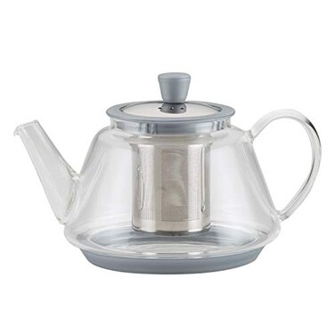 BonJour Silver Borosilicate Teapot, 1 Piece, Glass with Metallic Detailing