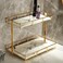 Dobbyby Bathroom Organizer Countertop Perfume Organizer Makeup Organizer Cosmetics Storage Display Rack Vanity Tray Dresser Stainless Steel Gold Shelf White Marble Ceramic Tray (L-Gold)