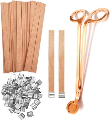 100pcs Wood Wicks for Candles, Wood Candle Wicks Wood Wicks for Candles Making Smokeless Wooden Candle Wicks with Trimmer Natural Crackling Wooden Wicks for Candle Making 5.1x0.5x0.04inch DIY Craft