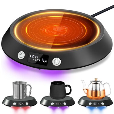 Kepwam Coffee Mug Warmer - 55W Electric Coffee Warmer for Desk 3 Temp Settings &amp; 2-9 Timer Smart Cup Warmer for Desk Candle Warmer Plate with LED Lights Beverage Tea Milk Warmer for Home &amp; Office