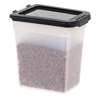 IRIS USA Dog Food Storage Container, 10 Pound, Airtight Seal and Buckle, Easy 1 Hand Opening Hinged Lid, Versatile, Space Saving Compact Size, Pearl/Black