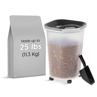 IRIS USA Premium Airtight Dog Food Storage Container, Up to 25 lbs, 60% Improved Airtightness with Seal &amp; Air Valve, 2 Cup Scoop, Removable Wheels, Fit in Small Space, BPA Free, Black