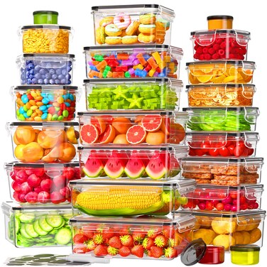 KEMETHY 50 Pcs Large Food Storage Containers with Lids Airtight, Total 628.8OZ Stackable Kitchen Organization Set, BPA-Free Plastic Meal Prep Container with Labels &amp; Marker Pen