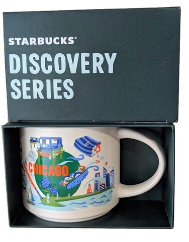 Starbucks Discovery Series Chicago Ceramic Coffee Mug, 14oz, White and Blue