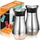 Salt and Pepper Shakers Set,4 oz Glass Bottom Salt Pepper Shaker with Stainless Steel Lid for Kitchen Gadgets Cooking Table, RV, Camp,BBQ Refillable Design (Silver)