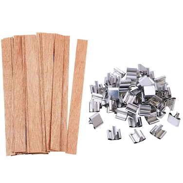 100pcs Wooden Candle Wicks, Candle Making Wicks 5.1 X 0.5 Inch Naturally Smokeless Wooden Candle Wicks Candle Cores with Iron Stand for DIY Candle Making(50 Set)