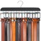 Belt Hanger for Closet Max 42 Belts, Sturdy Wood Belt Rack Closet Accessories with 14 Hooks Belt Organizer for Closet Organizers and Storage -Black 1 Pack