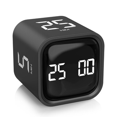 Rotating Pomodoro Timer 5, 25, 10 50 Minutes Preset, Desk Productivity Timer w/Gravity Sensor, ADHD Tool Cube Timer, Vibration/High/Low Volume/Custom Modes, for Work, Study, Back to School, Kitchen