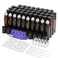 ULG Essential Oil Roller Bottles 48 Pack 10 ml Amber Glass Empty Bottles with Stainless Steel Roller Balls (10 extra balls, 4 Openers, 4 Droppers, 48 Waterproof Labels)