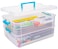 TERGOO 2 Layer Plastic Storage Containers with Lids, Multipurpose Clear Stack &amp; Carry Box, Portable Craft Organizers and Storage Bin for Organizing Art &amp; Craft, Sewing, Makeup, Nail Supplies (Blue)