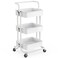 Pipishell 3 Tier Mesh Utility Cart, Rolling Metal Organization Cart with Handle and Lockable Wheels, Multifunctional Storage Shelves for Kitchen Living Room Office White
