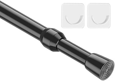 MEXAU 1Pack Spring Tension Curtain Rod 26-39 inch Black Adjustable Spring Rod Extendable Tension Rod For Kitchen, Bathroom, Window, Bookshelf, Closet