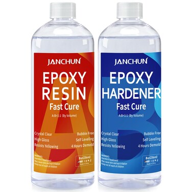 JANCHUN Crystal Clear Epoxy Resin Kit 16oz, Bubble-Free, Anti-Yellowing, Self Leveling Easy Mix 1:1 Coating and Casting Resin for Table Top, Molds, Tumbler Crafts, Painting, Jewelry, DIY Gifts