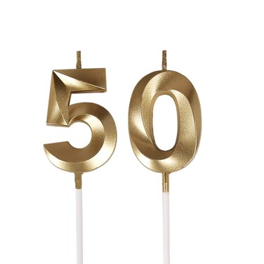 50th Birthday Candles,Gold Number 50 Cake Topper for Birthday Decorations Party Decoration