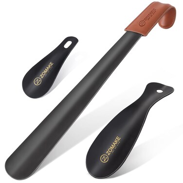 ZOMAKE Metal Shoe Horn Long Handle for Seniors 16.5" with 2 Pcs Travel Shoe Horn for Men, Women, Kids(Pack of 3)