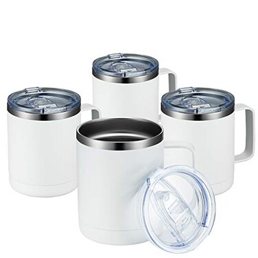 MEWAY 12oz Coffee Mug With Handle 4 Pack Bulk,Stainless Steel Insulated Travel Tumblers With Sliding Lid,Double Wall Vacuum Camping Cup for Hot &amp; Cold Drinks Tea (White,Set of 4)