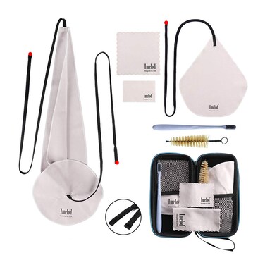 Imelod Saxophone Cleaning kit with Case for Alto Tenor Clarinet Flute and other Wind &amp; Woodwind Struments Including Sax Cleaning Cloth(4pcs),Mouthpiece Brush(Dark Gray)