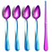 Grapefruit Spoons &amp; Grapefruit Knife, Stainless Steel Grapefruit Utensil Set, Serrated Edge &amp; Thick Gauge Handle, Rainbow Kitchen Tool with Non-stick Plating for Kiwi, Dessert, Apple (5 PCS)