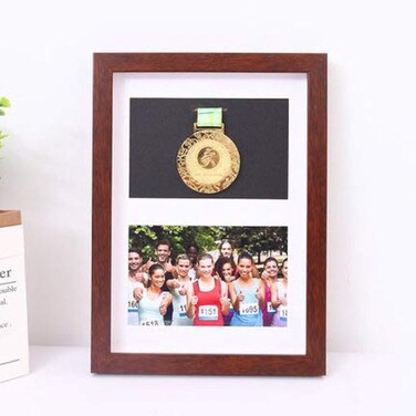 For Medal and Photo Display,2 in 1 Multi-Purpose Sports Medal Display Frame,Medal Shadow Box Display Box,Badge Frame Perfect for Marathon Runners,Running Races, Military Medals,Triathlon, Walnut A4