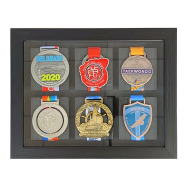 Medal Display Case, 3D Medal Box Photo Frame, Marathon Medal Display Frame Running Marathon, Triathlon, Football Gymnastics, All Sports Medals Medal Badge (Black, 13.3*10.6 inch can Hold 6 Medals)