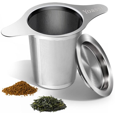 Yoassi Extra Fine 18/8 Stainless Steel Tea Infuser Mesh Strainer with Large Capacity &amp; Perfect Size Double Handles for Hanging on Teapots, Mugs, Cups to Steep Loose Leaf Tea and Coffee