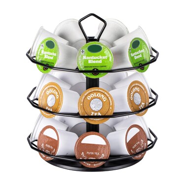 FlagShip K cup Holder Carousel 3 Tier for Keurig Pod Holder Metal DIY Install Small for K-cup Storage Stand 21 K Pod Storage