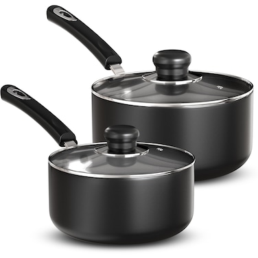 Utopia Kitchen Nonstick Saucepan Set with Lid, 1 Quart and 2 Quarts Multipurpose Pots Set for Home Kitchen or Restaurant (Grey-Black)