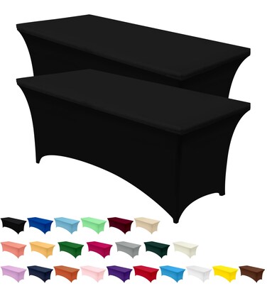 Utopia Kitchen Spandex Tablecloth 2 Pack [6FT, Black] Tight, Fitted, Washable and Wrinkle Resistant Stretch Rectangular Patio Table Cover for Event, Wedding, Banquet &amp; Parties [72Lx30Wx30H Inch]