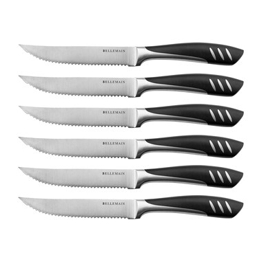 Bellemain Premium Steak Knives Set of 6, Kitchen Knife Sets with Steel Blades for Precise Cutting, Lightweight Steak Knife Set Stainless Steel &amp; Durable, Serrated Steak Knives Dishwasher Safe