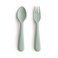 mushie Flatware Fork and Spoon Set for Kids   Made in Denmark (Sage)