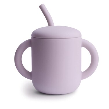 mushie 100% Silicone Training Cup &amp; Straw for Toddlers   6 Months+ (Soft Lilac)