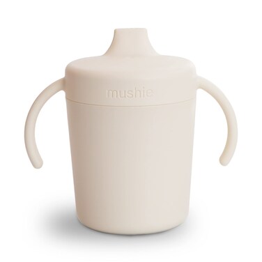 mushie Trainer Sippy Cup   Made in Denmark   Leak Resistant Twist-Off Lid &amp; Handles   Plastic  6 Months + (Ivory)