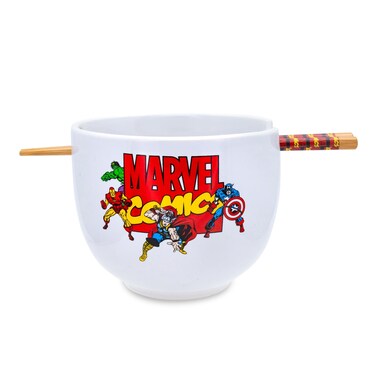 Marvel Comics The Avengers Japanese Ceramic Dinnerware Set   Includes 20-Ounce Ramen Noodle Bowl and Wooden Chopsticks