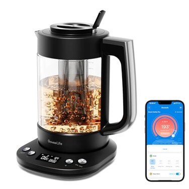 GoveeLife Smart Electric Kettle with Tea Infuser for Loose Leaf Tea, 1.7 L Electric Tea Kettle with Brewing Program, Variable Temperature Control, 2 H Keep Warm &amp; Auto Shut-Off, BPA Free. Black
