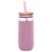 Ello Devon 18oz Glass Tumbler with Straw, Friction Fit Bamboo Wood Lid and Silicone Sleeve   Perfect for Iced Coffee, Tea, and Smoothies   Mauve