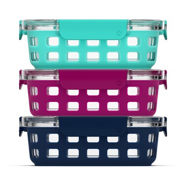 Ello Duraglass 3.4 Cup Meal Prep Sets 6Pc, 3 Pack Set- Glass Food Storage Container with Silicone Sleeve and Airtight BPA-Free Plastic Lids, Dishwasher, Microwave, and Freezer Safe, Berry