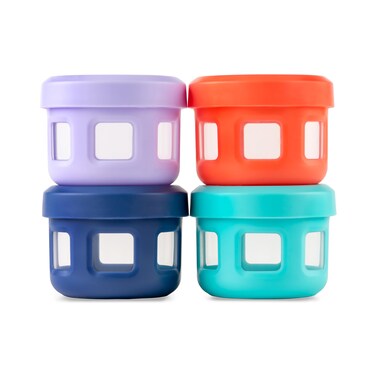 Ello Reusable Plastic Condiment Containers 4oz each with Screw-on Leak Proof Lid 4 Pack   Perfect for Salad Dressing Sauce Dips Lunchbox Picnic Travel Bento Box   BPA-Free   Dishwasher Safe   Fruit
