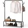 Simple Houseware Garment Rack with Storage Shelves and Coat/Hat Hanging Hooks