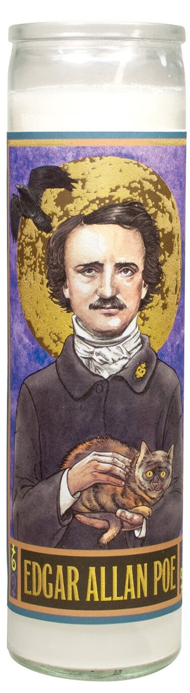 Edgar Allan Poe Secular Saint Candle - 8.5 Inch Tall Glass Prayer Votive - Made in The USA
