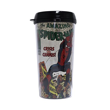Silver Buffalo Marvel Spiderman Crisis Campus Plastic Travel Mug, 16-ounces