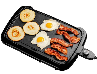 OVENTE Electric Griddle with 16 x 10 Inch Flat Non-Stick Cooking Surface, Adjustable Thermostat, Essential Indoor Grill for Instant Breakfast Pancakes Burgers Eggs, Black GD1610B