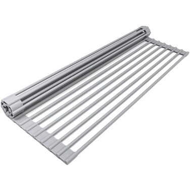 Sorbus Roll-Up Dish Drying Rack [Large 20.5'' X 13"] Over The Sink Drying Mat,- Multipurpose Dish Drainer - Fruits and Vegetable Rinser - Durable Silicone Covered Stainless Steel (Warm Gray)