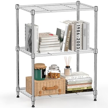 MZG 450 lbs Wire Storage Shelving 3-Tier Utility Shelving Unit Steel Organizer Wire Rack for Home,Kitchen,Office,Chrome(11.8" D x 17.7" W x 26.3" H)