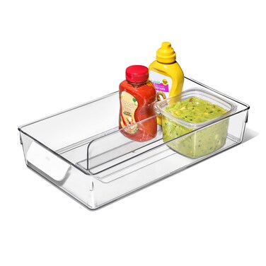 OXO Good Grips Adjustable Fridge Storage Bin - for Condiments, Juice Pouches, Snack Cups and More
