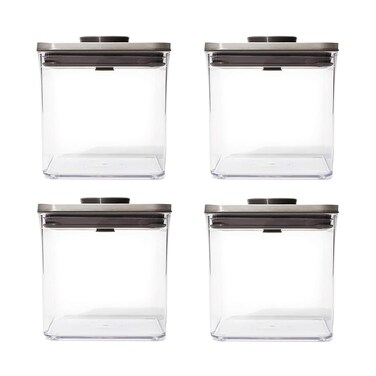 OXO Steel POP Container Big Short Sqaure - 2.8 Qt (Pack of 4) Airtight Food Storage Containers for Cereal, Grains &amp; More, Grey
