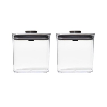 OXO Steel POP Container Short Rectangle - 1.7 Qt (Pack of 4) Airtight Food Storage Containers for Brown Sugar, Dried Beans &amp; More, Grey